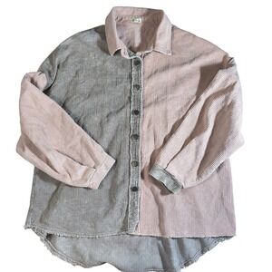 POL Oversized Corduroy Shacket Women's S Pink Gray‎ Button Up Raw Hem Jacket